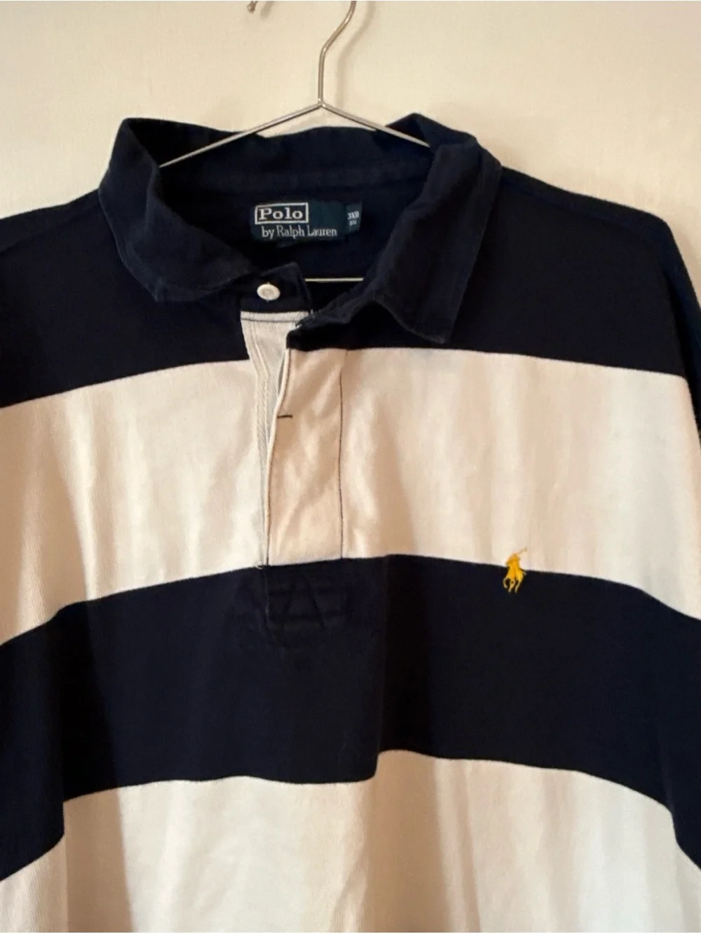 Vtg Ralph Lauren Men’s Navy and White Striped Rugby Polo Preppy | Men's 3XB